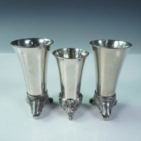 3pc Figural .950 Silver Animal Head Stirrup Cups