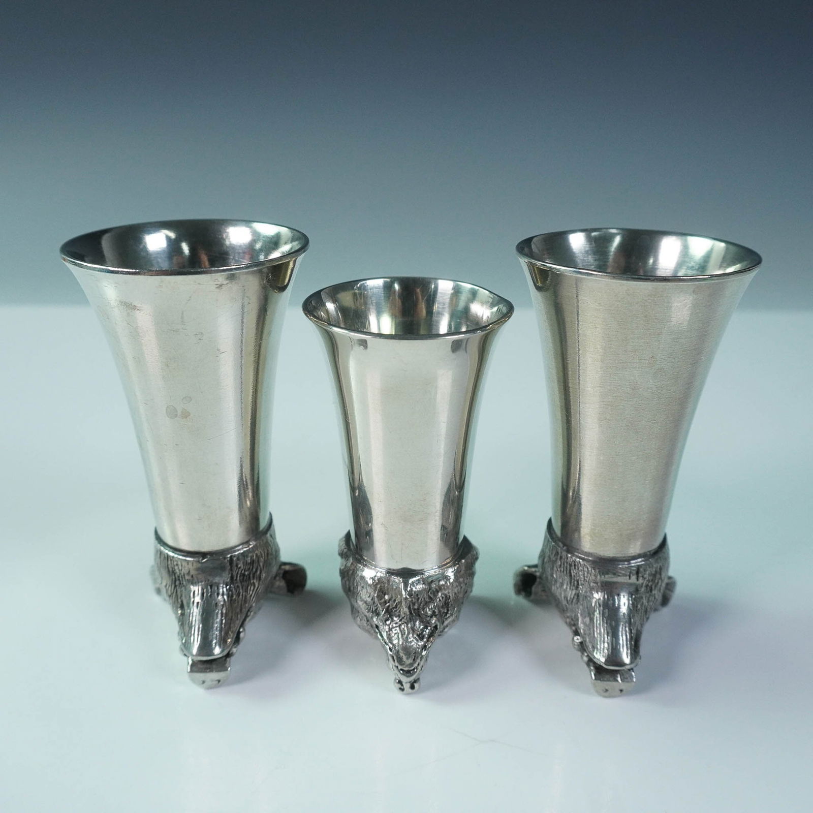 3pc Figural .950 Silver Animal Head Stirrup Cups (1 of 4)