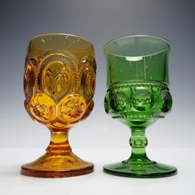 2pc Glass Goblets, Amber and Green