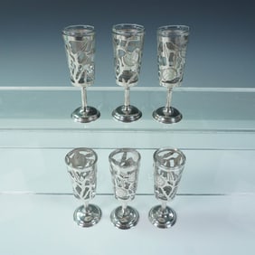6pc Mexican Sterling Silver Overlay Cordial Glasses