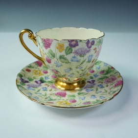 Shelley Fine Bone China Cup and Saucer Set, Countryside Pattern