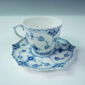 Royal Copenhagen Blue Fluted Half Lace Demitasse Cup and Saucer Set