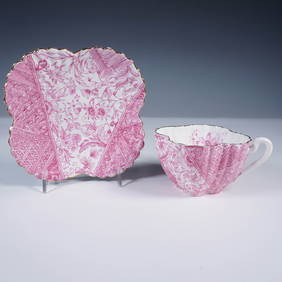 Wileman & Co. Pink Transferware Cup and Saucer (1 of 3)