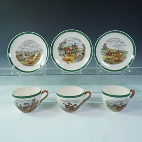6pc Copeland Spode Hunt Scene Cups and Saucers