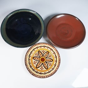 3pc French and Studio Pottery Decorative Plates and Bowls