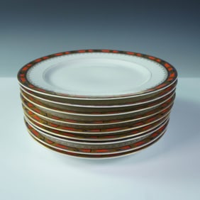 9pc Austrian Porcelain Luncheon Plates, Art Deco Border