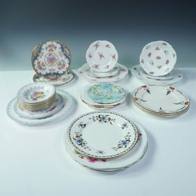 27pc Shelley England Plate Assortment, Mixed Floral Patterns