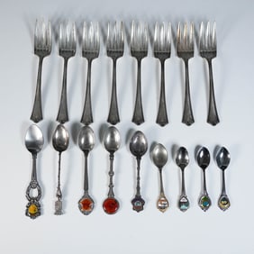 17pc Silverplated Souvenir Spoon and Fork Collection