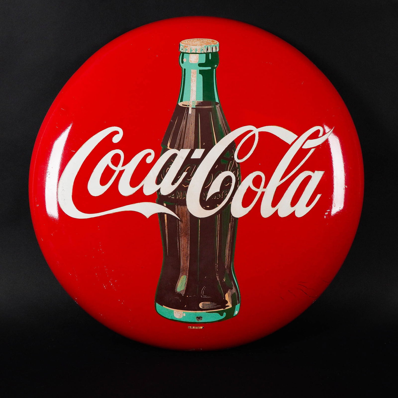 Coca-Cola Button Sign with Bottle Design Dated 10-54 (1 of 3)