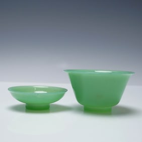 2pc Green Jadeite Style Glass Bowls
