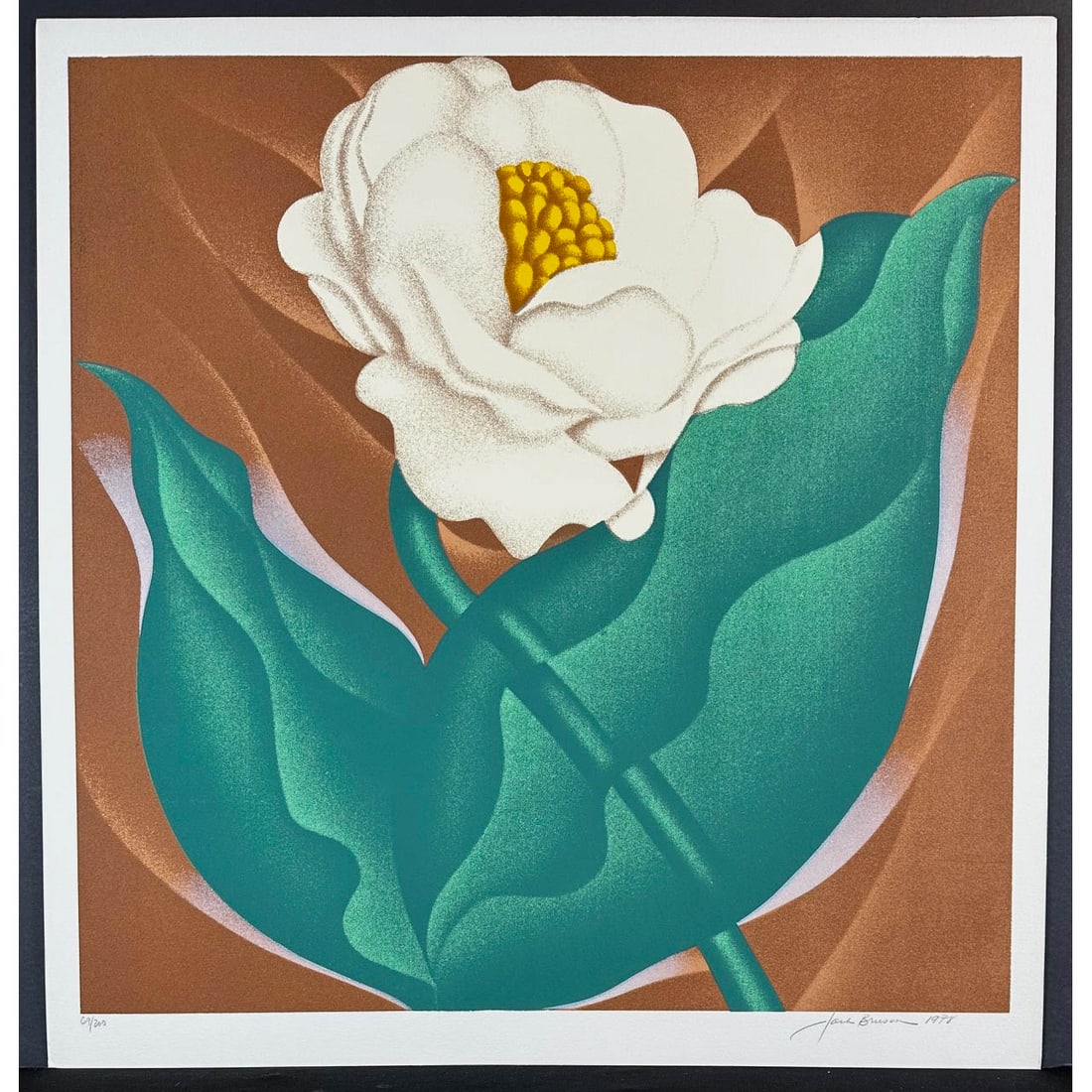 Jack Brusca (1939-1993) Silkscreen Globe Flower, signed: Silkscreen titled Flower Globe. Signed lower right numbered 69/200. Year 1978 Sight size 25.5" x 26"