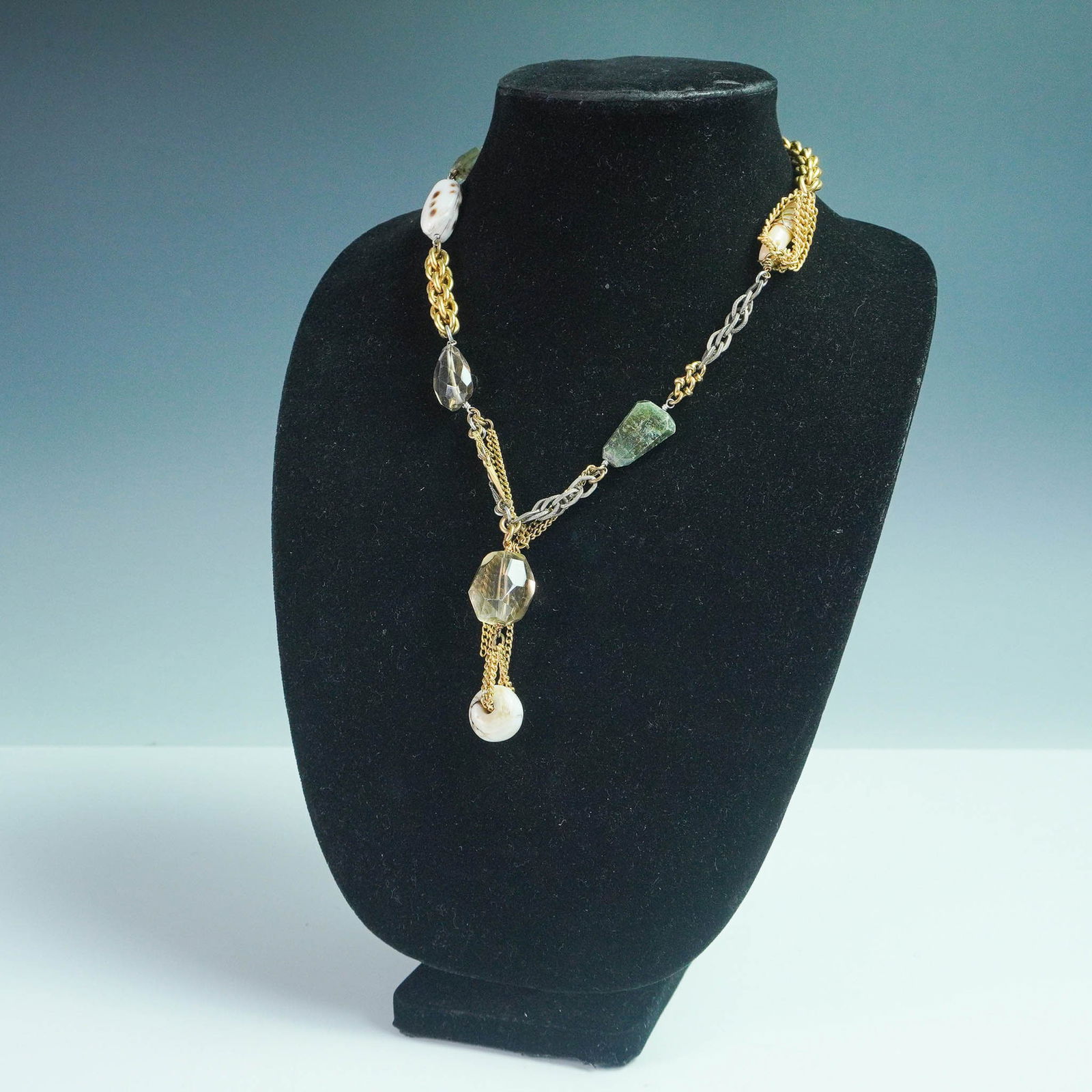 Connie Bates Gold Toned Chain Necklace with Stone and Shell Accents (1 of 3)