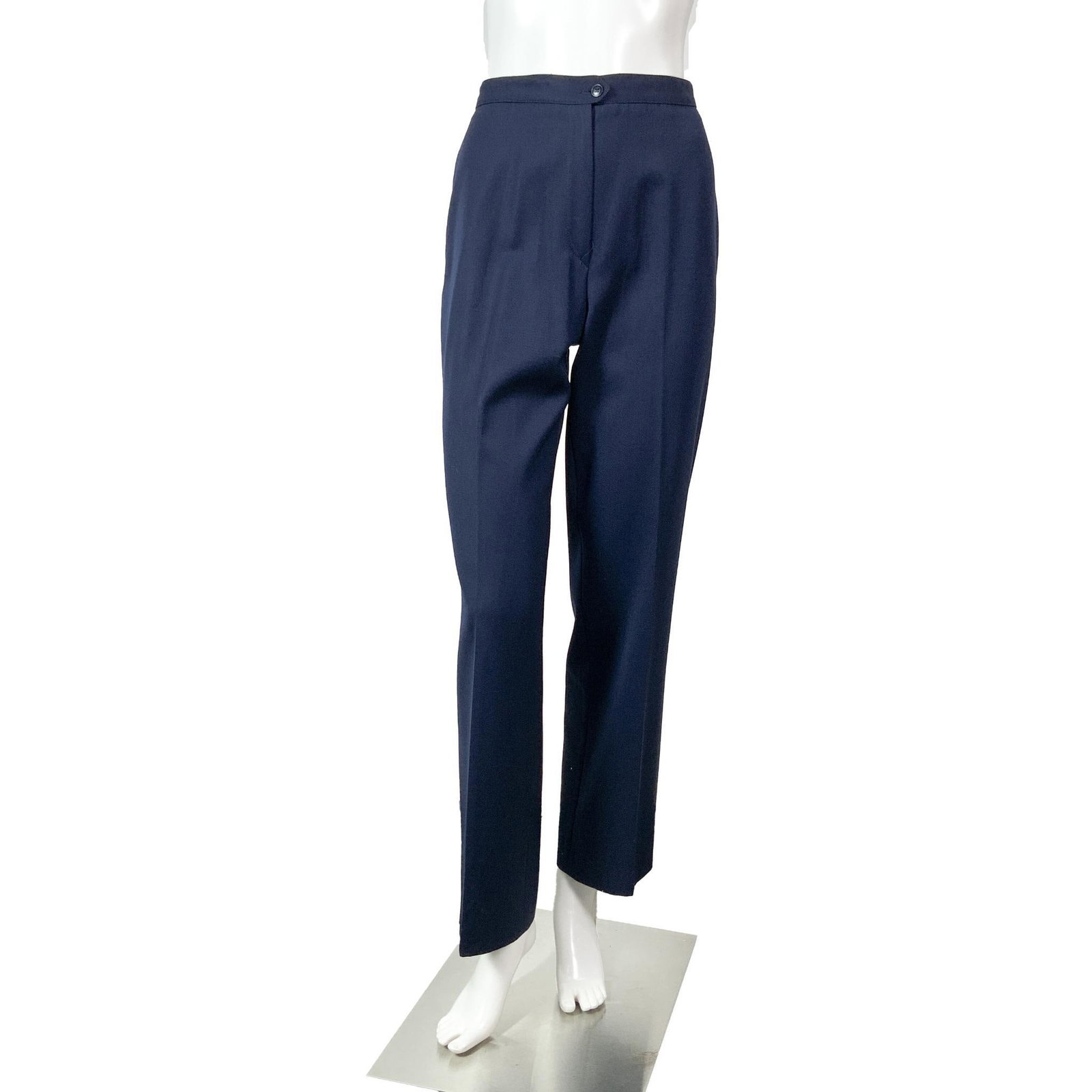 Le Painty Navy Blue Wool Trousers: An elegant pair of navy blue wool pleated trousers. Waist: 12.5"W. Inseam: 30"L. Full length: 40"L. All measurements are approximate. Issued: c. 1980 Dimensions: See Description