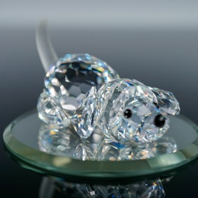 Swarovski Crystal Figurine, Beagle Puppy Playing & Mirror