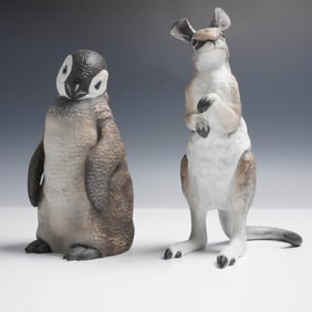 2pc Lenox Porcelain Animal Figurines, Penguin and Wallaby