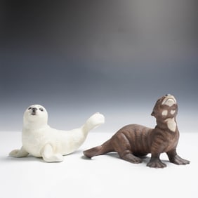 2pc Lenox Porcelain Figurines, Harp Seal Pup and Giant Otter