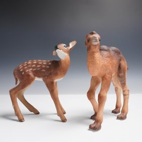 2pc Lenox Smithsonian Burmese Deer and Bactrian Camel Calf Figurines