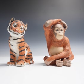 2pc Lenox Smithsonian Porcelain Figurines, Tiger and Orangutan