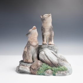 3pc Lenox Porcelain Figurine Set, Wolf Pup Den with Certificates