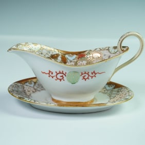 2pc Royal Satsuma Nippon Hand-Painted Gravy Boat and Underplate