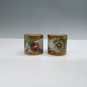 Set of 2 Hand Painted Porcelain Napkin Rings, Floral Design