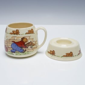 2pc SylvaC Ware Children's Mug and Egg Cup Holder, Teddy Bear Running