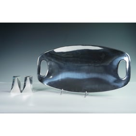 3pc Nambe Alloy Serving Tray and Salt & Pepper Shakers