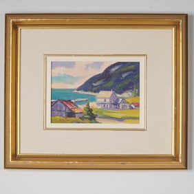 Robert Galli, Original Oil on Board, Port au Persil, Signed