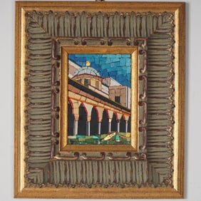 Framed Original Italian Micro Mosaic Plaque, Historic Courtyard