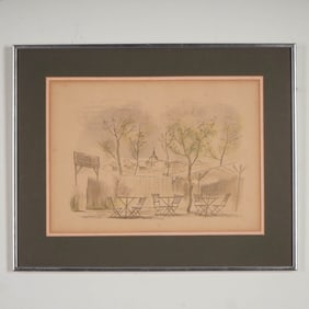 Eduardo Vicente, Color Lithograph on Paper, Outdoor Cafe Scene