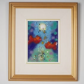 Bernard Seguin Poirier, Enamel on Copper, Red Fish with Bubbles, Signed