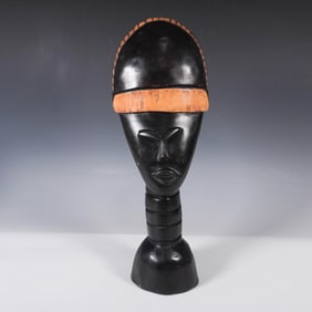 African Wooden Carved Head Sculpture