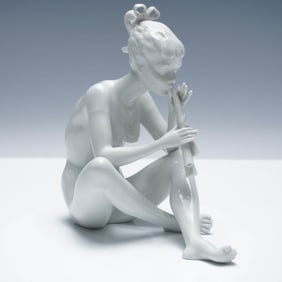 Alka Kunst Porcelain Figurine, Nude Woman Playing Flute