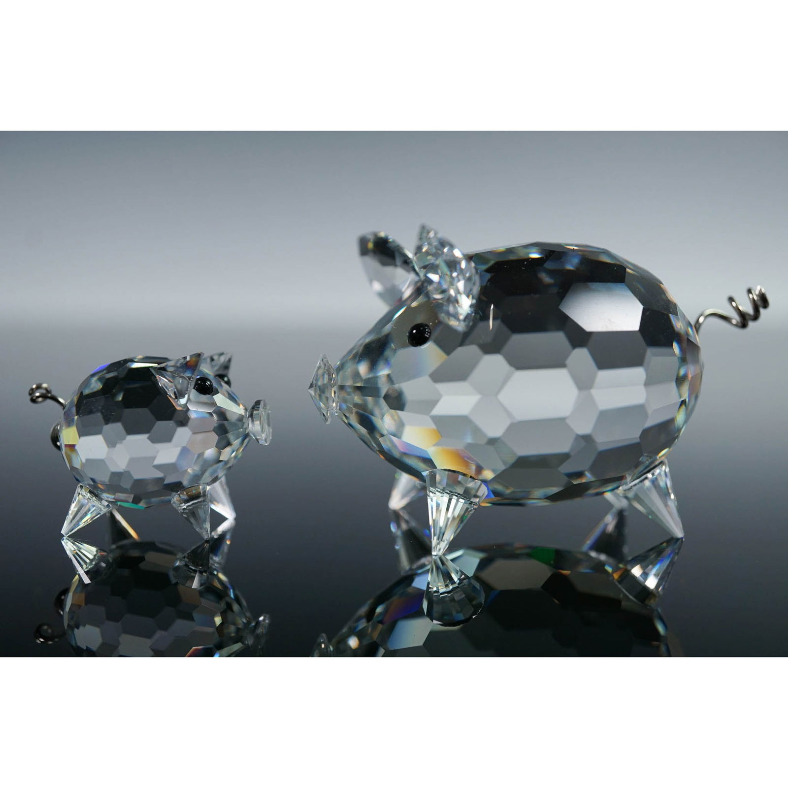 2pc Swarovski Crystal Figurines, Pig Medium and Mini (1 of 5)