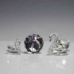 3pc Swarovski Crystal Grouping with Two Swan Figurines and SCS Paperweight