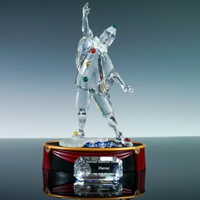 4pc Swarovski Crystal Figurine, Masquerade Pierrot with Base and Plaque