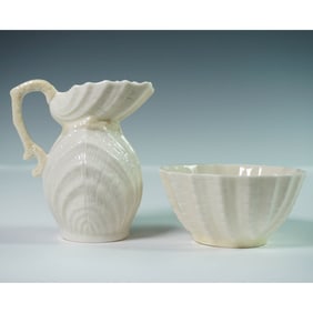 2pc Belleek Shell Creamer and Sugar Bowl Set