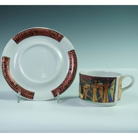 2pc The Royal Porcelain Sculpture Egyptian Motif Teacup and Saucer Set