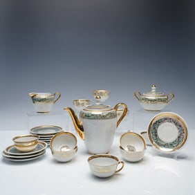 23pc Bavaria Germany Porcelain Tea Set, Gilt Scroll Design