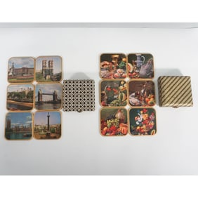 2pc Win-El-Ware London and Still Life Coasters with Boxes