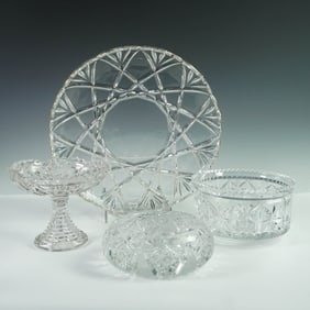 4pc Cut Crystal Compote, Bowls and Serving Plate
