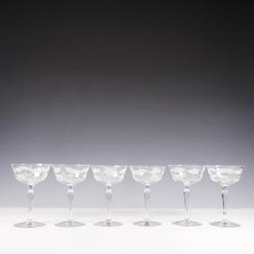 6pc Etched Champagne Coupe Glasses