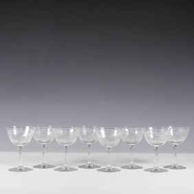 8pc Etched Crystal Coupe Glasses