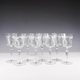 8pc Etched Wine Glasses with Leaf Pattern