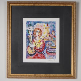 Zamy Steynovitz, Serigraph on Paper, Lovers and Violinist, Signed