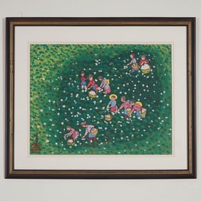 Liu Feng Tao (Attr.) Gouache on Paper Chinese Folk Art Painting, Signed