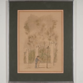 Eduardo Vicente, Color Lithograph on Paper, Couple Near Fence