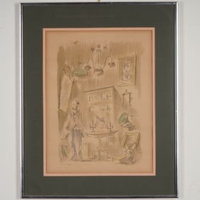 Eduardo Vicente, Color Lithograph on Paper, Man Living in Room