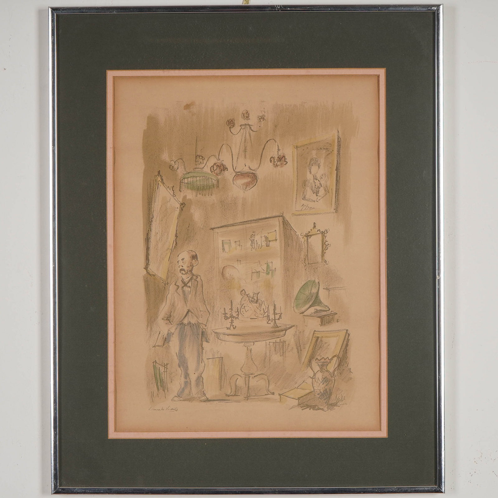 Eduardo Vicente, Color Lithograph on Paper, Man Living in Room (1 of 4)