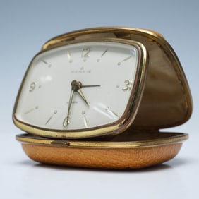 Vintage Rensie Travel Alarm Clock in Leather Case